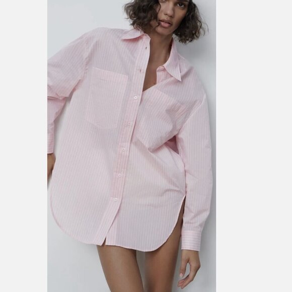 ZARA Pink Striped Oversized Shirt -  (Size Small) NEW WITH TAG! - Picture 1 of 7